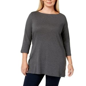 Karen Scott Charcoal Gray 3/4 Sleeve Boatneck Top Tunic Women's Size OX